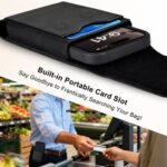 ykooe Holster Compatible with iPhone Pro Max (16 15 14 13 12 11) Galaxy Plus/FE (S25 S24 S23 S22 S21), Nylon Cell Phone Belt Holder Case with Clip and Leather Card Pouch for Men, Black -L - Image 6