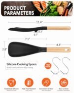 Cooking Spoon for Nonstick Cookwares, Great for Cooking and Serving Sturdy BPA-Free Matte Silicone, Wood Handle Spoon for Mixing, Scoop, and Scrape (Black & Grey, 11.4 inch) - Image 2