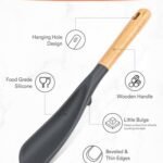 Cooking Spoon for Nonstick Cookwares, Great for Cooking and Serving Sturdy BPA-Free Matte Silicone, Wood Handle Spoon for Mixing, Scoop, and Scrape (Black & Grey, 11.4 inch)