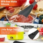 Cooking Spoon for Nonstick Cookwares, Great for Cooking and Serving Sturdy BPA-Free Matte Silicone, Wood Handle Spoon for Mixing, Scoop, and Scrape (Black & Grey, 11.4 inch)