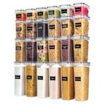 Airtight Food Storage Containers with Lids, Vtopmart 24 pcs Plastic Kitchen and Pantry Organization Canisters for Cereal, Dry Food, Flour and Sugar, BPA Free, Includes 24 Labels，Black
