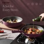CAROTE 21pcs Pots and Pans Set, Nonstick Cookware Set Detachable Handle, Induction Kitchen Cookware Sets Non Stick with Removable Handle, RV Cookware Set, Gold and Purple - Image 6